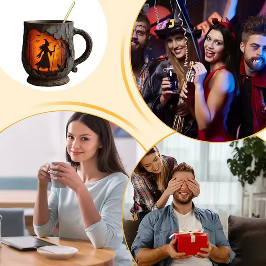 Artisan 3D Halloween Mug – Featuring Witch and Cat Design